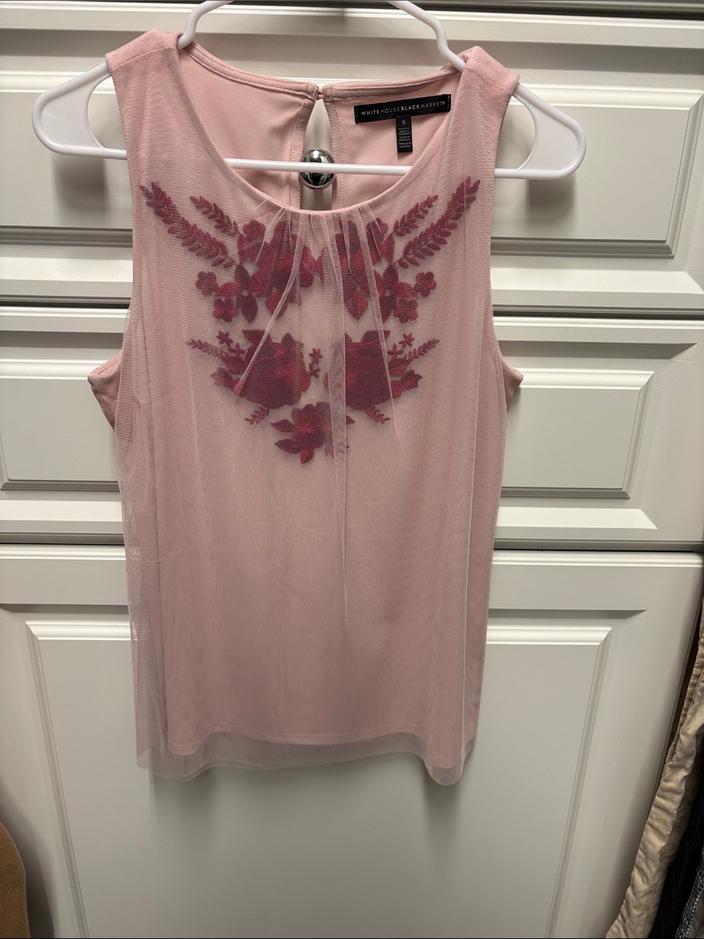 White House Black Market Pink Sheer Embroidered Camisole